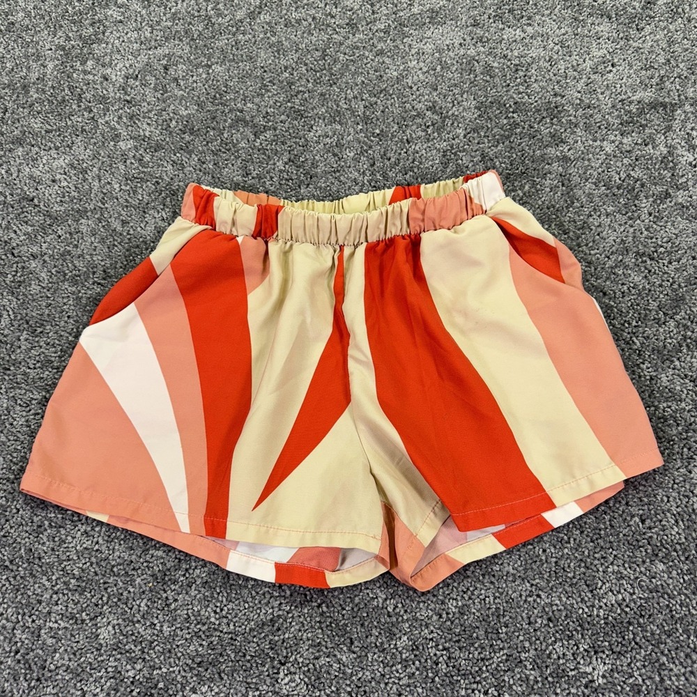 Tyche Shorts Womens Large Multicolor Striped Crepe Elastic Waist Casual Summer